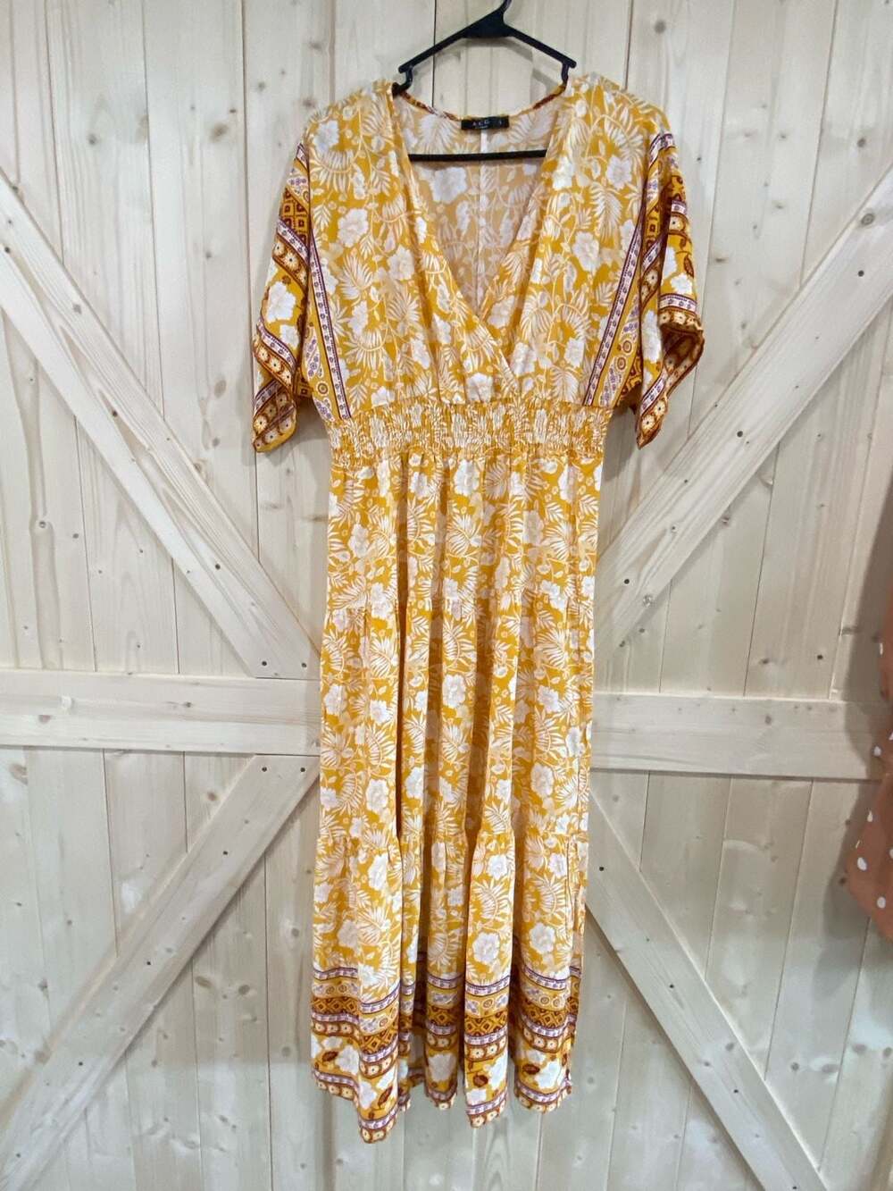 A.C.G. Los Angeles Yellow Floral Print Boho Maxi Dress Size L